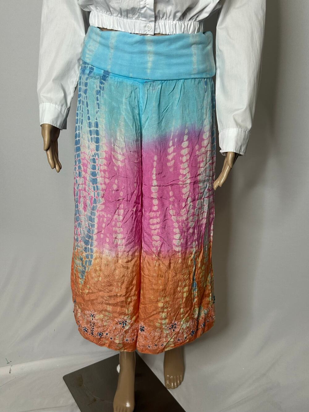 Shop Therapy Tie Dye Wide Leg Palazzo Pants Women’s M/L Boho Embellished